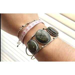 Labradorite Silver Tone‎ Cuff Bracelet